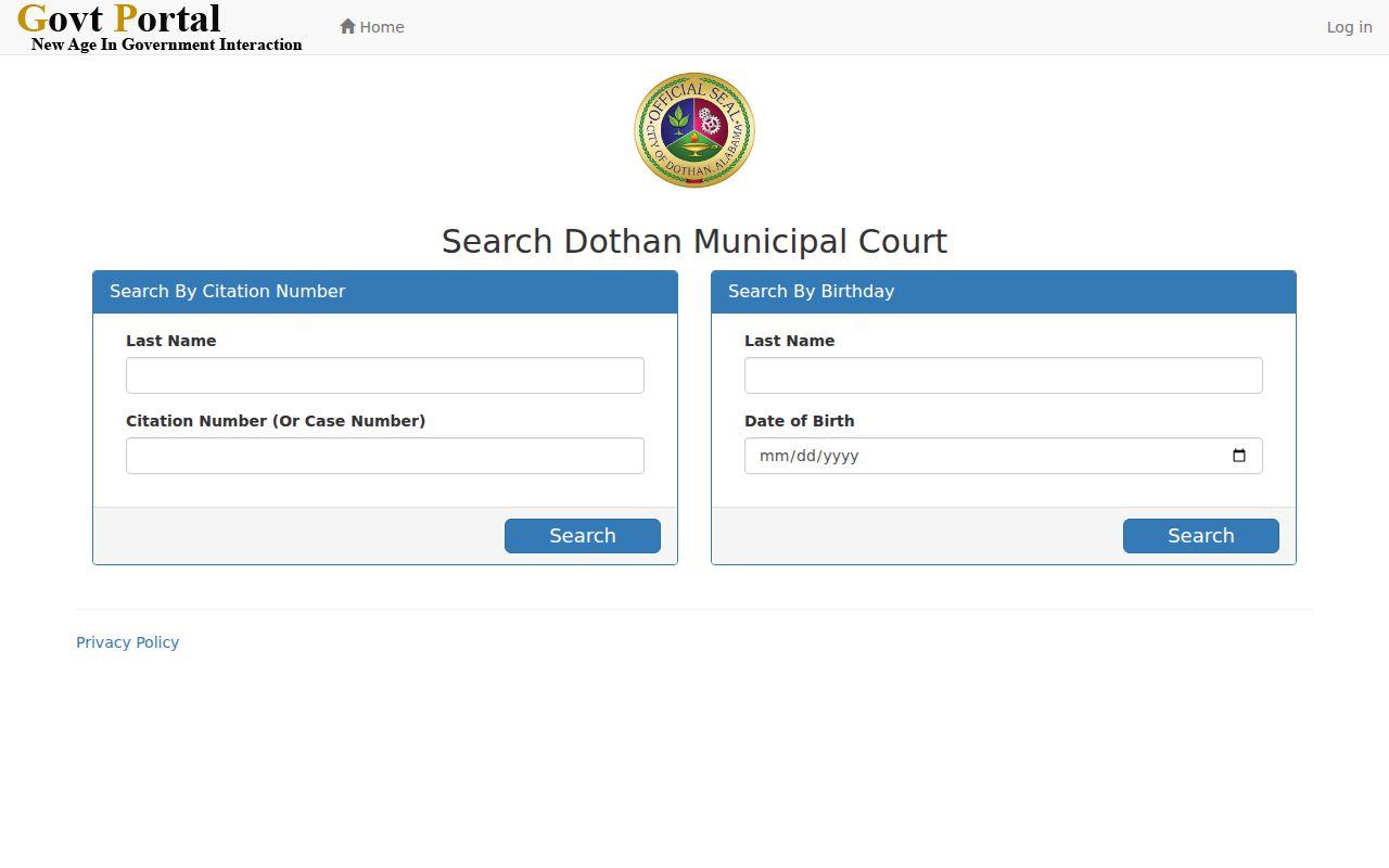 Dothan resident lookup fields for Municipal Court